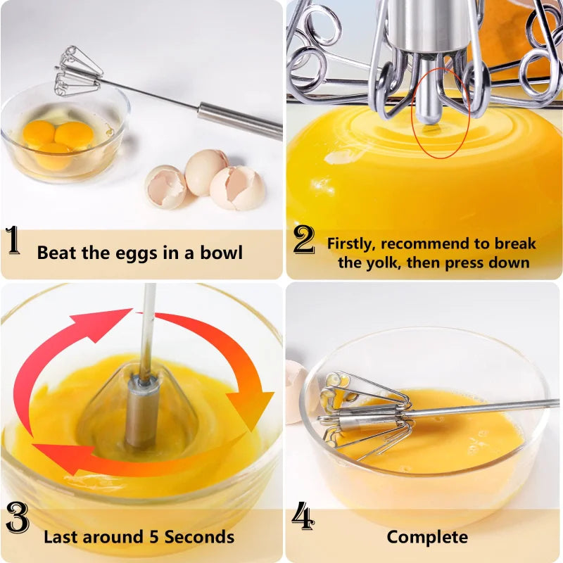 Semi Automatic Mixer Whisk Egg Beater Stainless Steel Manual Hand Mixer Self-Turning Cream Utensils Kitchen Mixer Egg Tools